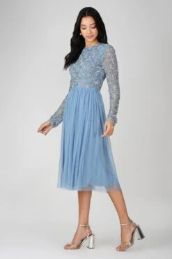 Mandarin Embellished Midi Dress In Powder Blue -Lace & Beads Shop Mandarin Midi Blue 4 d16341fb ad96 4f16 8560 35dc9639839c