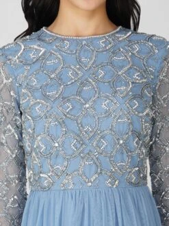 Mandarin Embellished Midi Dress In Powder Blue -Lace & Beads Shop Mandarin Midi Blue 5