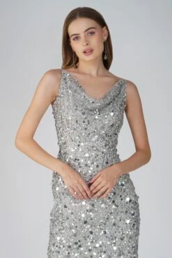 Marita Embellished Midi Dress In Silver 11 Marita Embellished Midi Dress In Silver -Lace & Beads Shop Marita Midi Silver 1