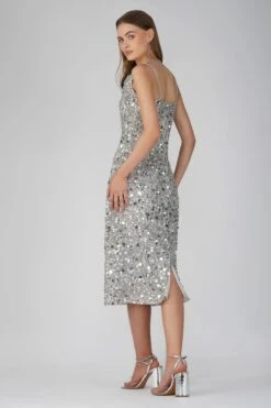 Marita Embellished Midi Dress In Silver 9 Marita Embellished Midi Dress In Silver -Lace & Beads Shop Marita Midi Silver 2