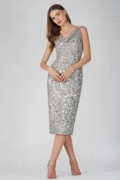 Marita Embellished Midi Dress In Silver