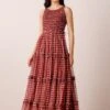 Mhairi Maxi Dress In Burgundy Plaid -Lace & Beads Shop MhairiPlaidBurgundyMaxi 3