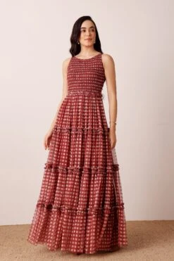 Mhairi Maxi Dress In Burgundy Plaid
