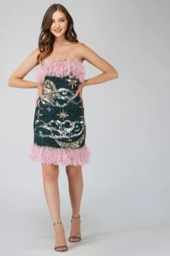 Midnight Sequin Feather Mini Dress In Emerald Green -Lace & Beads Shop MidnightDress 4 Copy