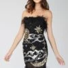 Midnight Sequin Feather Mini Dress In Black