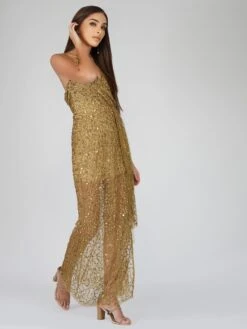 Nair Gold Sequin Maxi Dress -Lace & Beads Shop NairGold 1