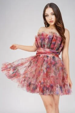 Nanita Tulle Mini Dress In Mixed Floral -Lace & Beads Shop NanitaMixedFloral 2