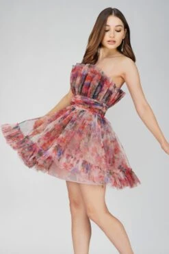 Nanita Tulle Mini Dress In Mixed Floral -Lace & Beads Shop NanitaMixedFloral 5