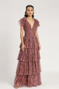 Naomi Maxi Dress In Purple Floral -Lace & Beads Shop NaomiMaxiinPurpleFloralA 2