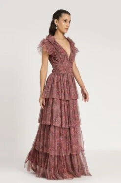 Naomi Maxi Dress In Purple Floral -Lace & Beads Shop NaomiMaxiinPurpleFloralA 6