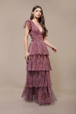 Naomi Maxi Dress In Purple Floral -Lace & Beads Shop Naomi Maxi Dress in Purple Floral 6