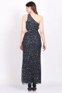 Naeve One Shoulder Sequin Dress In Navy Blue -Lace & Beads Shop Navy 2