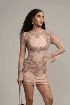 Nela Embellished Mini Dress In Mink 15 Nela Embellished Mini Dress In Mink -Lace & Beads Shop NelaMiniin 3