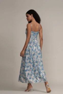 Nelex Metallic Printed Midi Dress In Blue -Lace & Beads Shop Nelex Metallic Printed Midi Dress in Blue 4