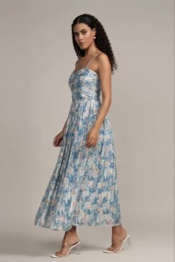 Nelex Metallic Printed Midi Dress In Blue -Lace & Beads Shop Nelex Metallic Printed Midi Dress in Blue 5