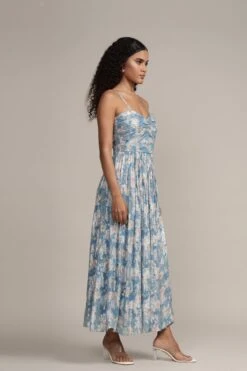 Nelex Metallic Printed Midi Dress In Blue -Lace & Beads Shop Nelex Metallic Printed Midi Dress in Blue 6