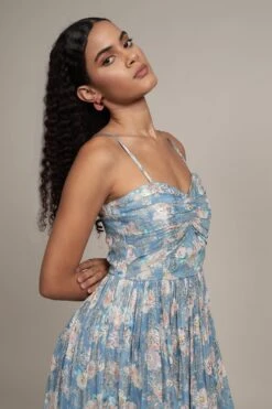 Nelex Metallic Printed Midi Dress In Blue -Lace & Beads Shop Nelex Metallic Printed Midi Dress in Blue 8