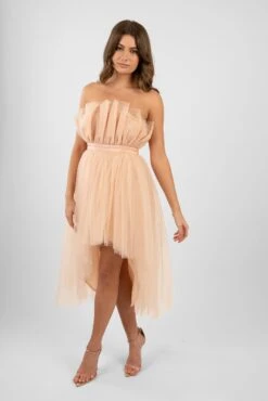 Nidha High Low Tulle Dress In Nude