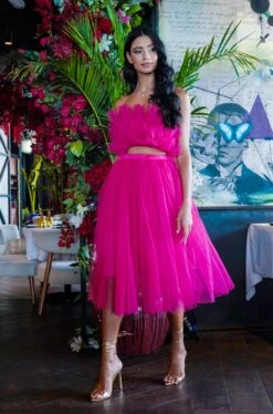 Nyra Tulle Skirt In Hot Pink