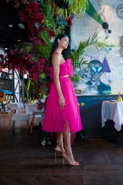 Nyra Tulle Top In Hot Pink -Lace & Beads Shop NyraBrightPink 3