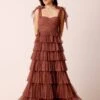 Ophelia Rose Brown Maxi Dress With Tie Detail -Lace & Beads Shop OpheliaMaxiinRoseBrown 3