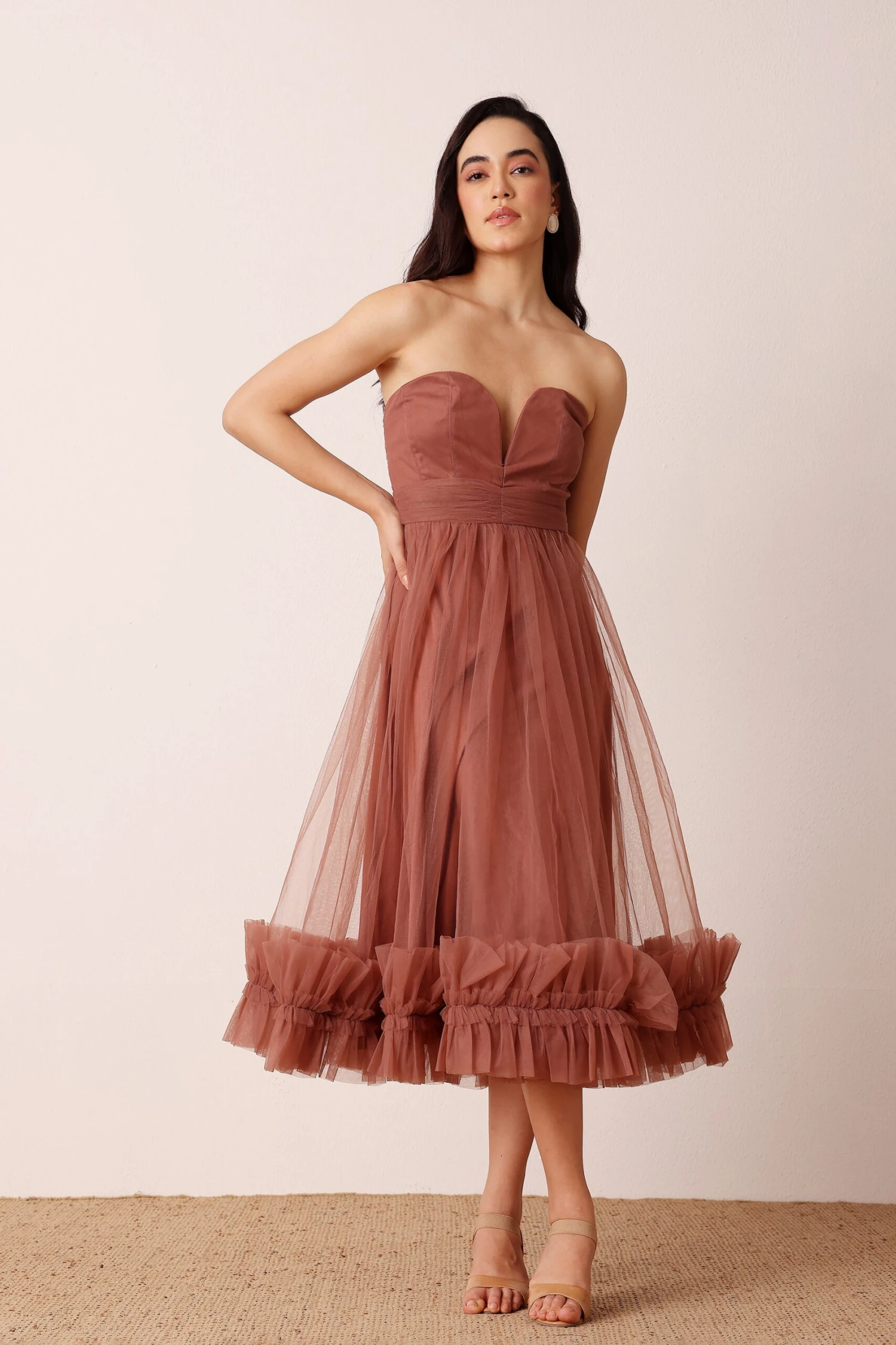 Orion Midi Dress In Rose Brown 3 Orion Midi Dress In Rose Brown