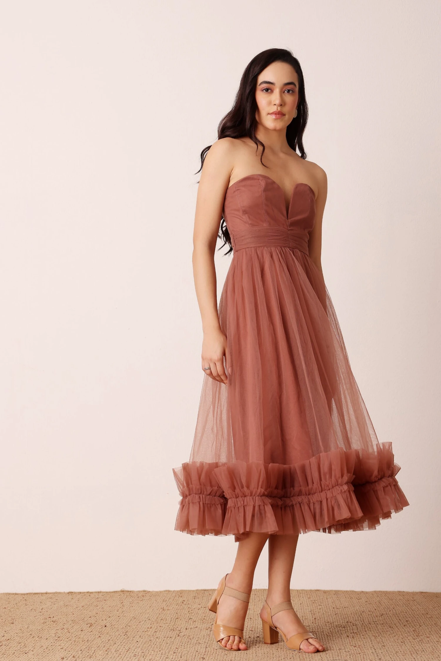 Orion Midi Dress In Rose Brown 6 Orion Midi Dress In Rose Brown - Image 4