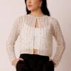 Pearl Embellished Sheer Cropped Jacket In Ivory