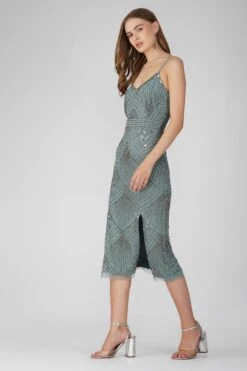Penelope Embellished Midi Dress In Teal
