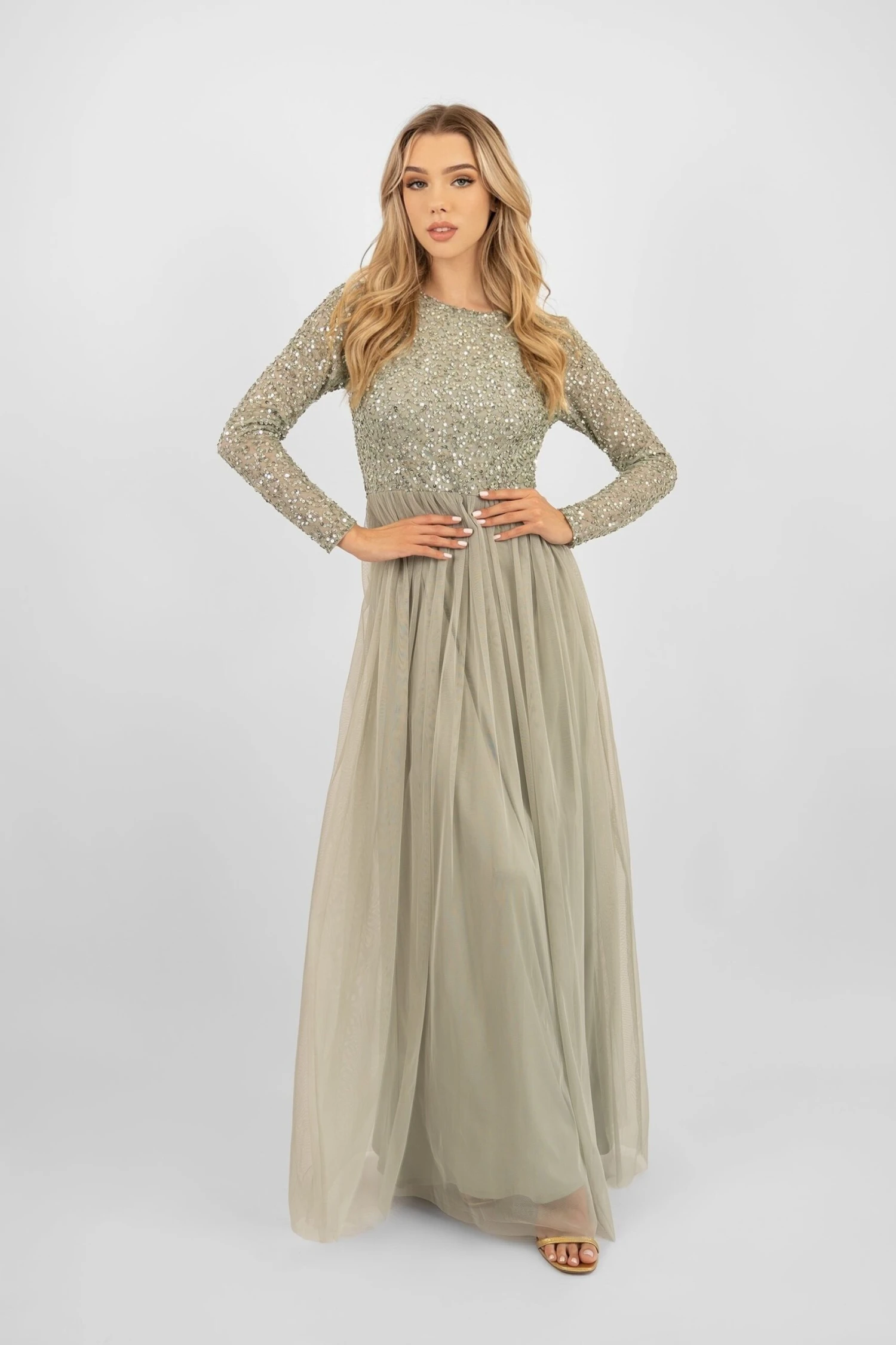 Belle Sage Green Long Sleeve Bridesmaid Dress 7 Belle Sage Green Long Sleeve Bridesmaid Dress - Image 5