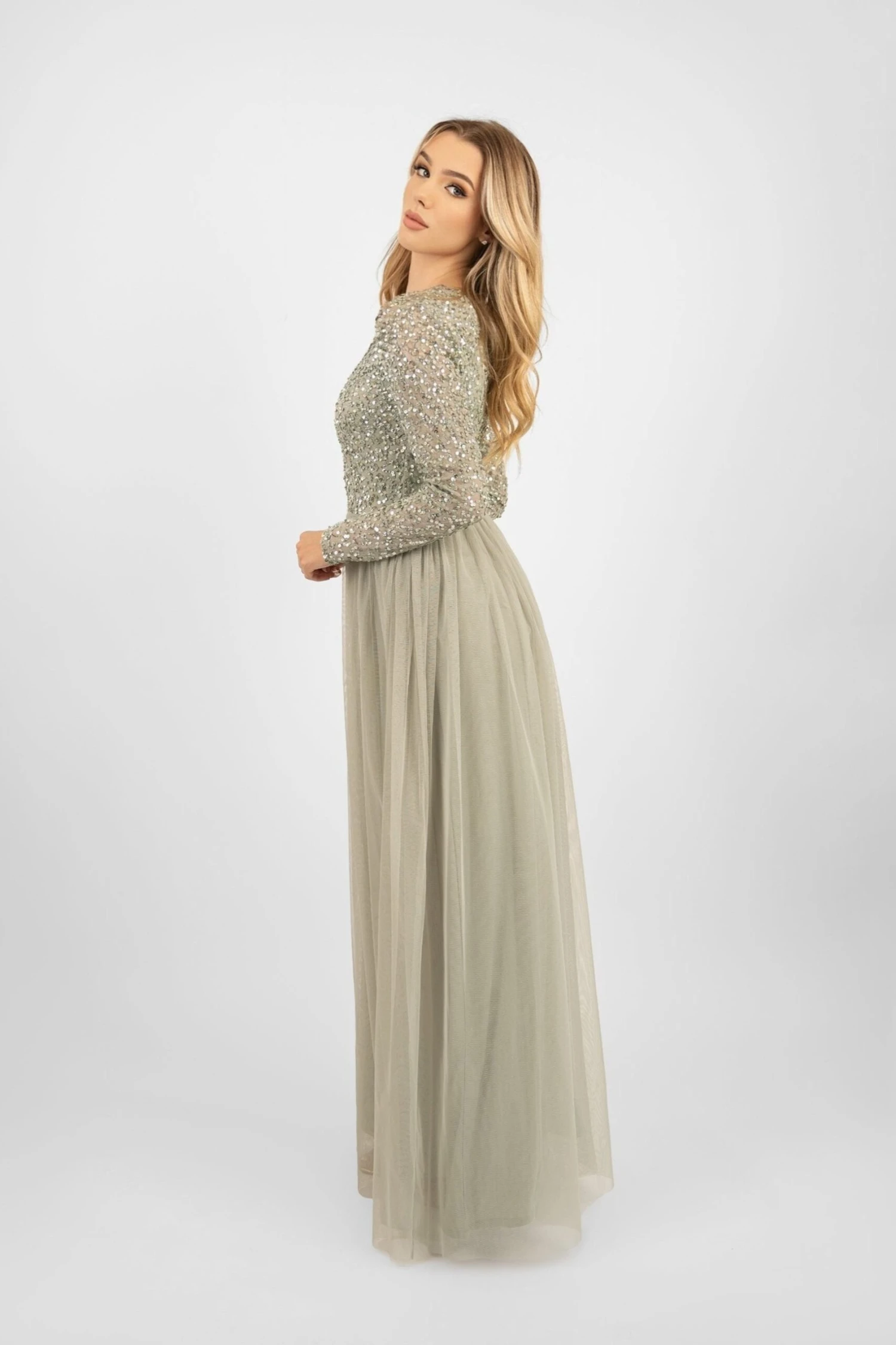 Belle Sage Green Long Sleeve Bridesmaid Dress 6 Belle Sage Green Long Sleeve Bridesmaid Dress - Image 4