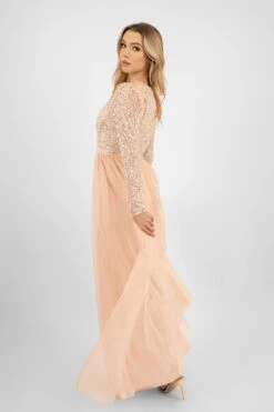 Belle Blush Pink Long Sleeve Bridesmaid Dress -Lace & Beads Shop PicassoBelle 1 Copy
