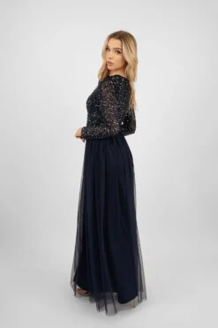 Belle Navy Blue Long Sleeve Bridesmaid Dress -Lace & Beads Shop PicassoBelle 5 Copy