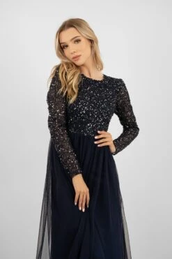 Belle Navy Blue Long Sleeve Bridesmaid Dress -Lace & Beads Shop PicassoBelle 6 Copy