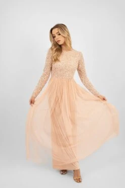 Belle Blush Pink Long Sleeve Bridesmaid Dress -Lace & Beads Shop PicassoBelle 8 Copy