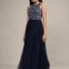 Picasso Embellished Maxi Dress In Navy With Pearl Beads -Lace & Beads Shop PicassoMaxiinNavywithyellowbeads 3