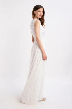 Picasso V Embellished Wedding Dress -Lace & Beads Shop PicassoVNeckWHite 2