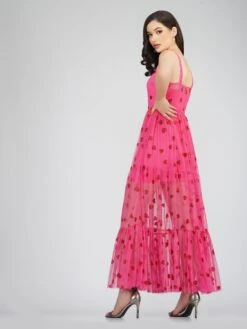 Poppy Sheer Heart Dress In Bright Pink -Lace & Beads Shop PoppyMidi 1