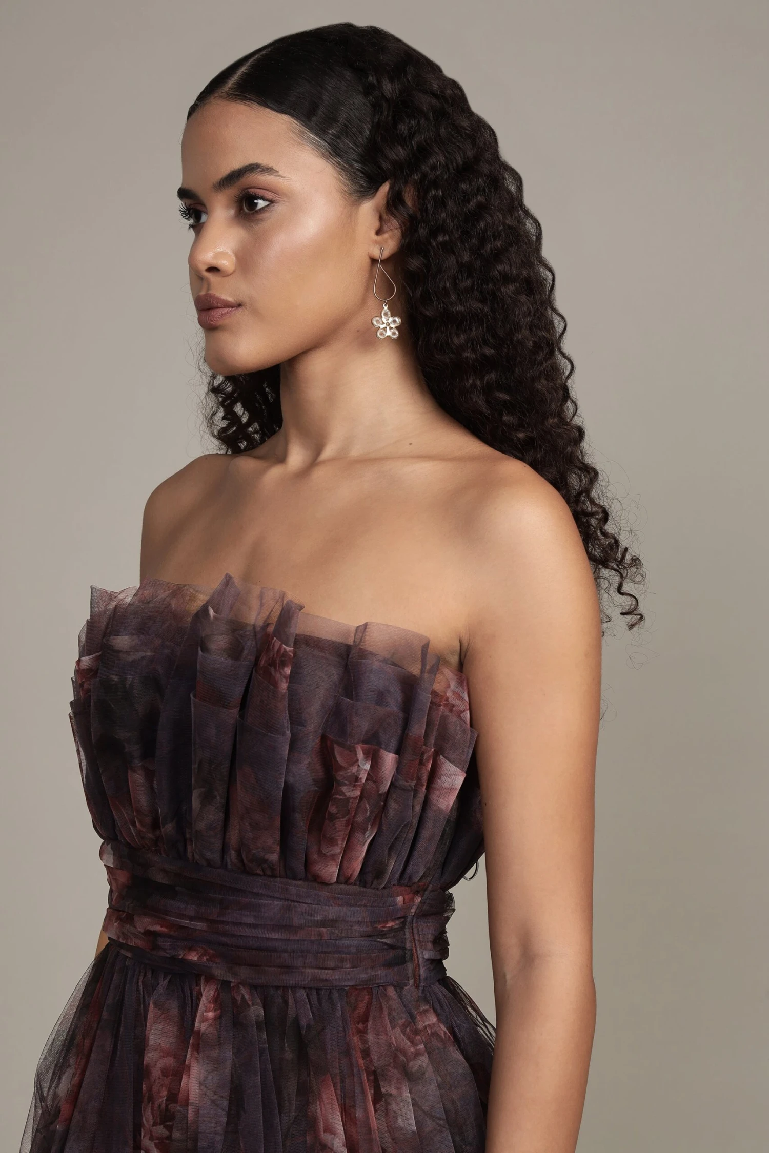 Nanita Mini Dress With Balloon Hem In Plum Floral 8 Nanita Mini Dress With Balloon Hem In Plum Floral - Image 6