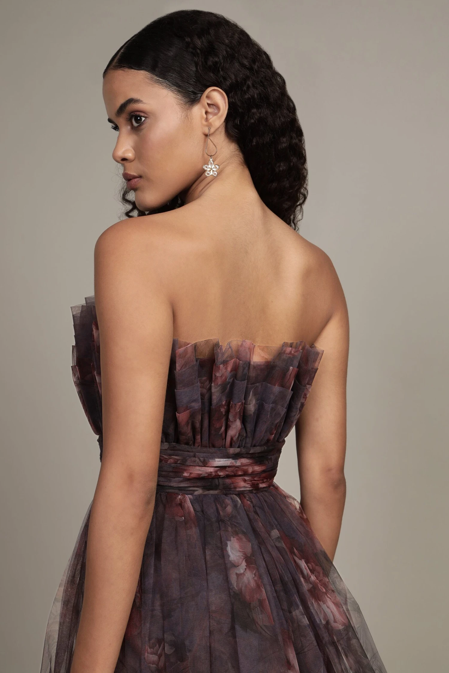 Nanita Mini Dress With Balloon Hem In Plum Floral 9 Nanita Mini Dress With Balloon Hem In Plum Floral - Image 7