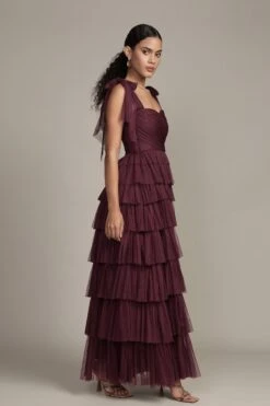 Ophelia Plum Maxi Dress With Tie Detail