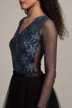 Rana Beaded Bodysuit -Lace & Beads Shop Rana Bodysuit in Navy 1