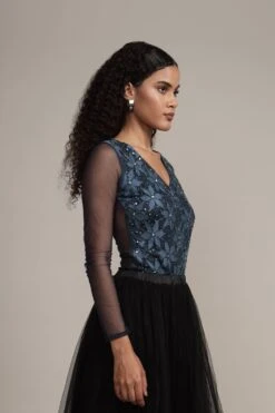 Rana Beaded Bodysuit -Lace & Beads Shop Rana Bodysuit in Navy 10