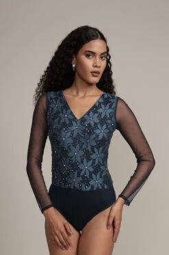 Rana Beaded Bodysuit -Lace & Beads Shop Rana Bodysuit in Navy 11