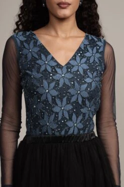 Rana Beaded Bodysuit -Lace & Beads Shop Rana Bodysuit in Navy 3