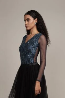 Rana Beaded Bodysuit -Lace & Beads Shop Rana Bodysuit in Navy 9