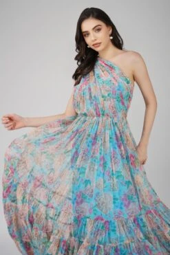 Roka Floral One Shoulder Maxi Dress In Blue -Lace & Beads Shop RokaMaxi 1