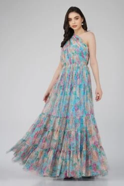 Roka Floral One Shoulder Maxi Dress In Blue -Lace & Beads Shop RokaMaxi 2