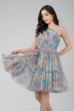 Roka Floral One Shoulder Mini Dress In Blue 8 Roka Floral One Shoulder Mini Dress In Blue -Lace & Beads Shop RokaMini 4