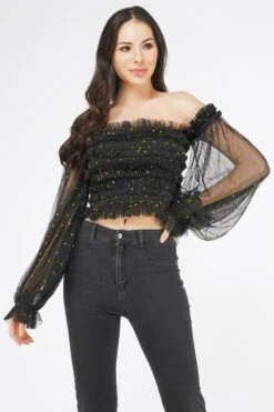Rolf Black Tulle Top With Gold Polka -Lace & Beads Shop RolfTop 2